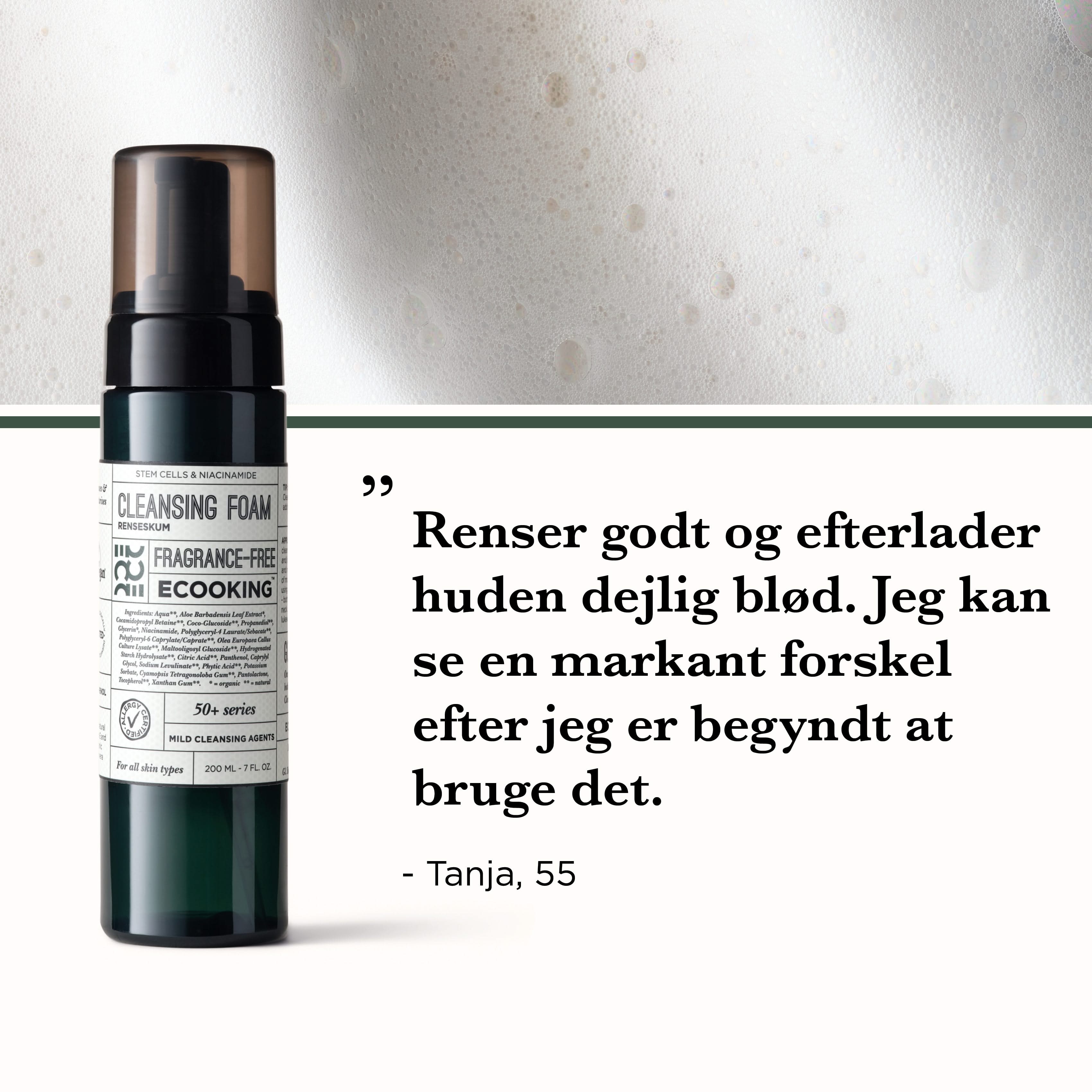 Renseskum — Vores veganske Renseskum giver blødt og plejende renseskum, renser effektivt og skånsomt og fjerner makeup og øjenmakeup.