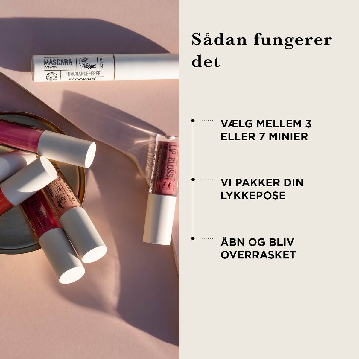 Lykkeposen med 3 eller 7 minier, fuld af overraskelser — Vi pakker den med ECOOKING-minier fra lageret. Du kender først indholdet, når du åbner posen, og værdien er altid højere end prisen.