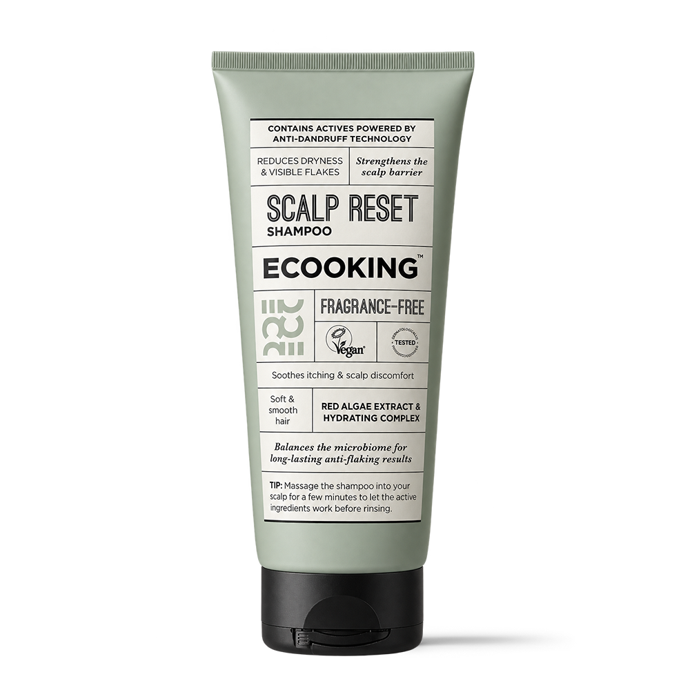 Scalp Reset Shampoo fra ECOOKING, parfumefri shampoo til pleje ved skæl, 200 ml
