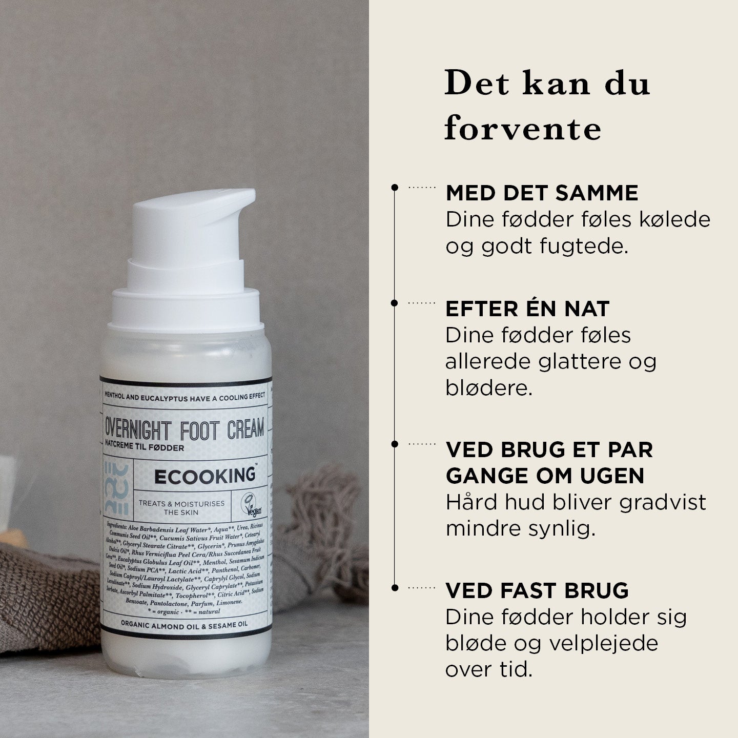 Natcreme Til Fødder — Vores Natcreme Til Fødder fugter, køler og blødgør, højt indhold af mælkesyre og carbamid og fjerner hård hud.