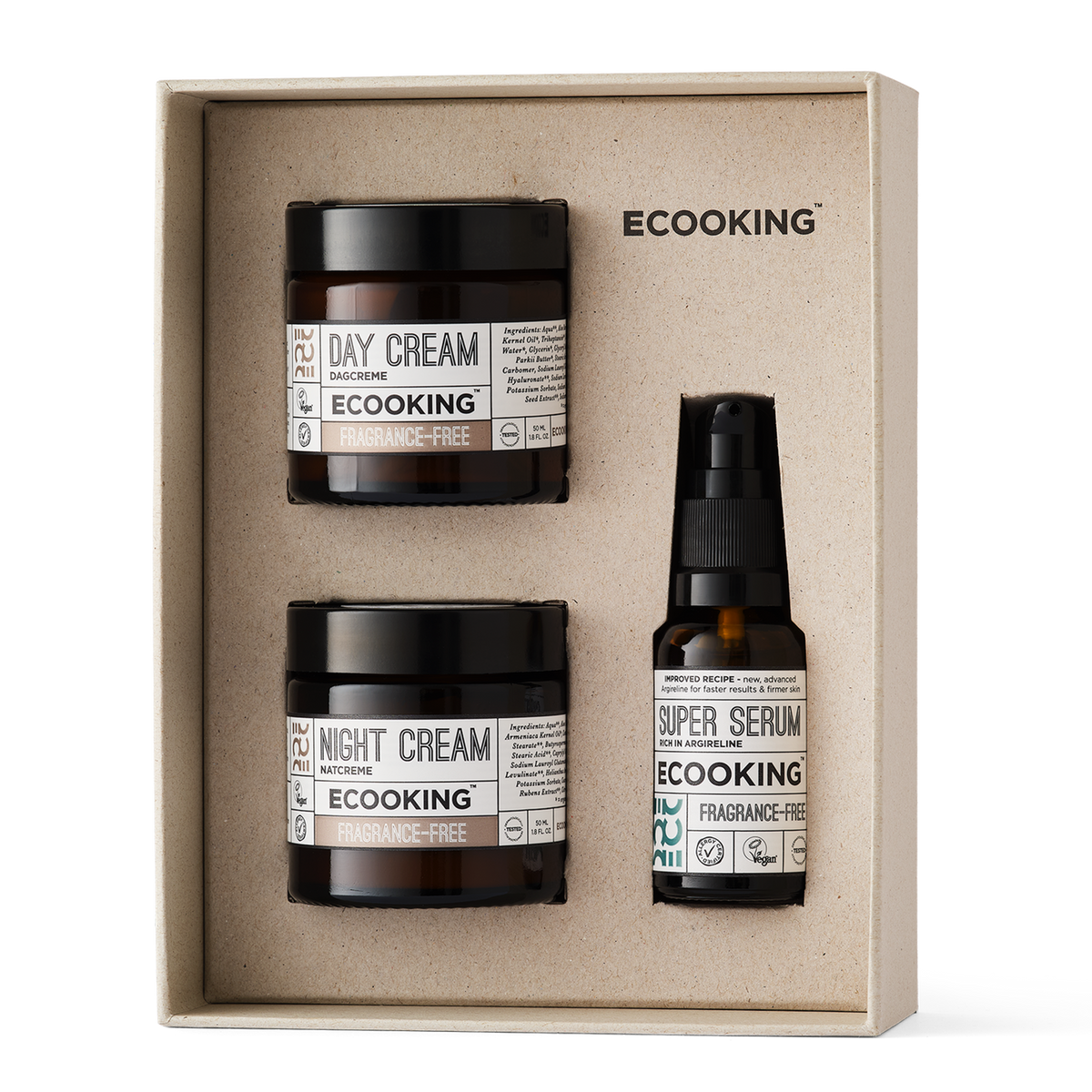 Gaveæske med dagcreme, natcreme og serum (The Smoothing Trio) — Vil du have glattere hud dag og nat? Tre parfumefri favoritter, der fugter, opstrammer og mindsker fine linjer, samlet i én gaveæske.