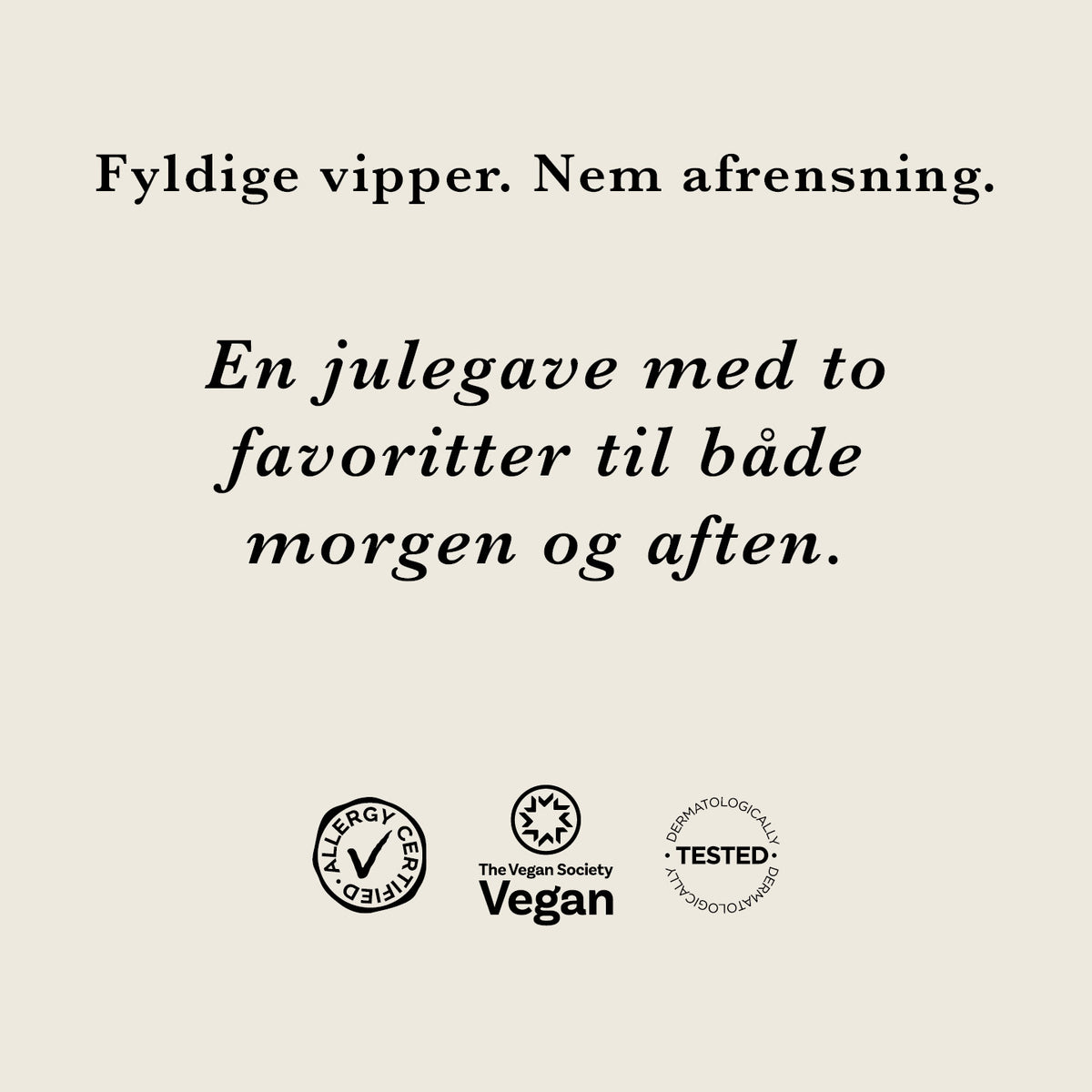 Gaveæske med mascara og vådservietter (Lash Routine) — Vil du have fyldigere vipper og en nem aftenrutine? Parfumefri volume mascara og økologiske vådservietter, samlet i én gaveæske.