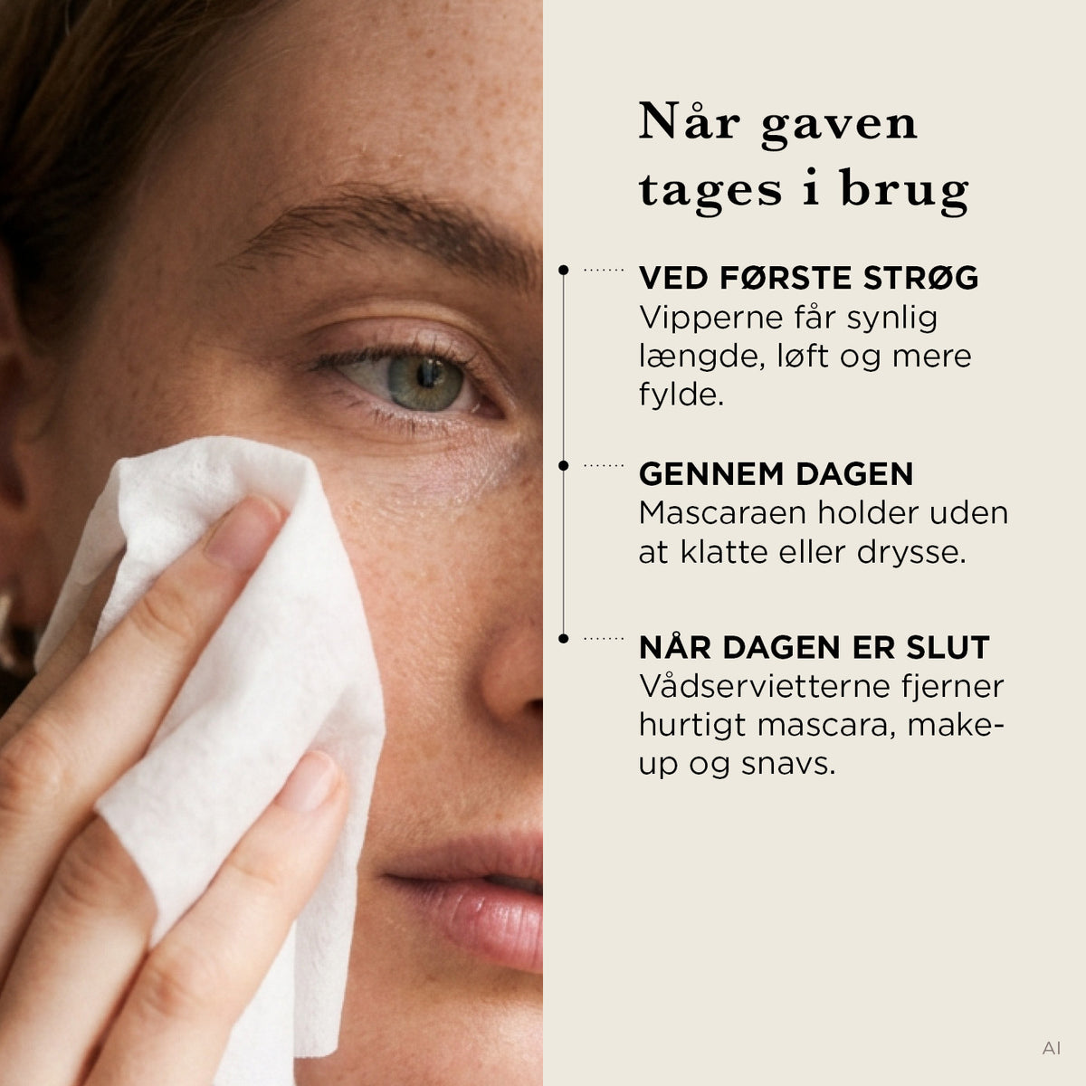Gaveæske med mascara og vådservietter (Lash Routine) — Vil du have fyldigere vipper og en nem aftenrutine? Parfumefri volume mascara og økologiske vådservietter, samlet i én gaveæske.
