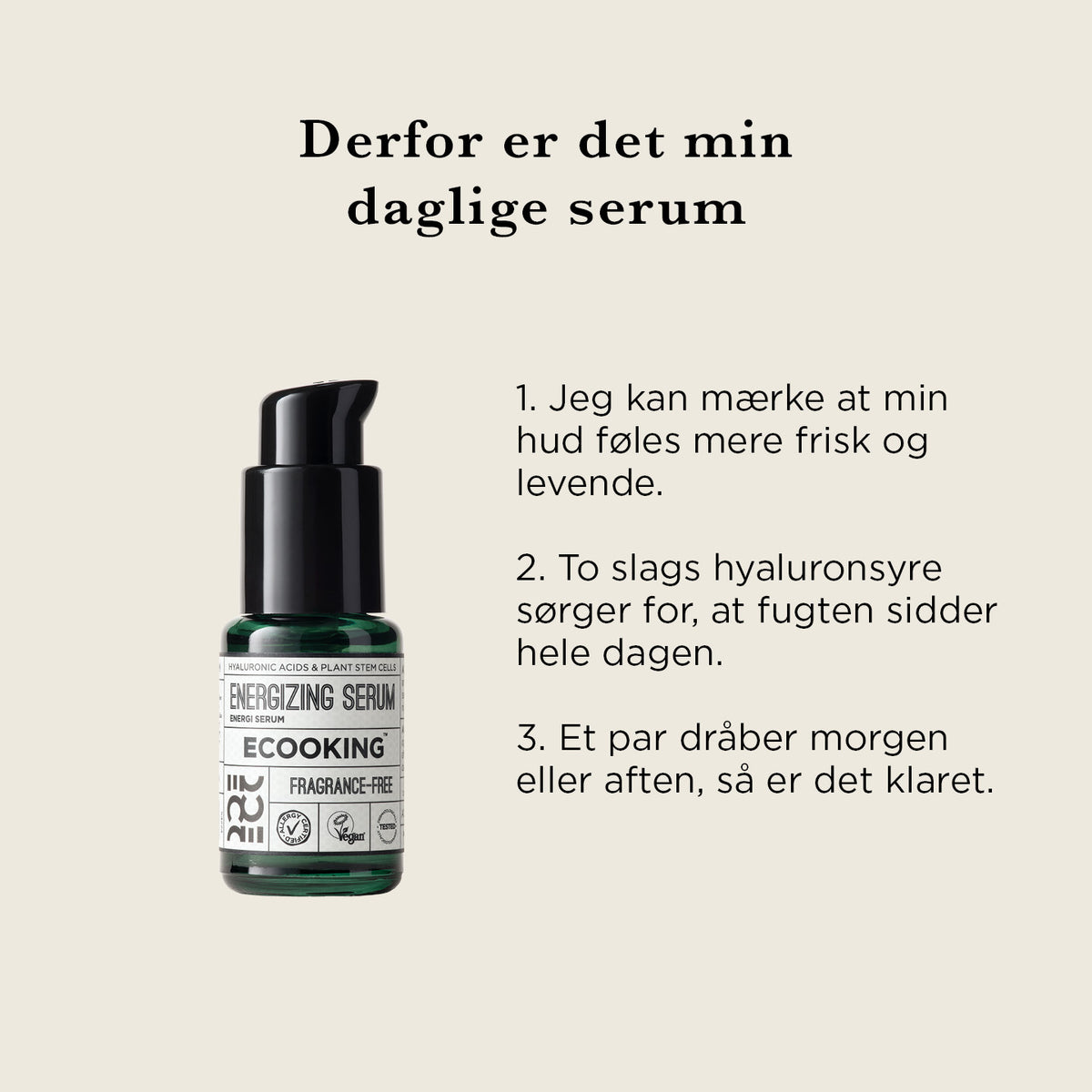 Energi Serum 30 ml — Vores Energi Serum 30 ml fugter huden med to slags hyaluronsyre, udglatter og fornyer huden og reducerer synligheden af fine linjer og rynker.