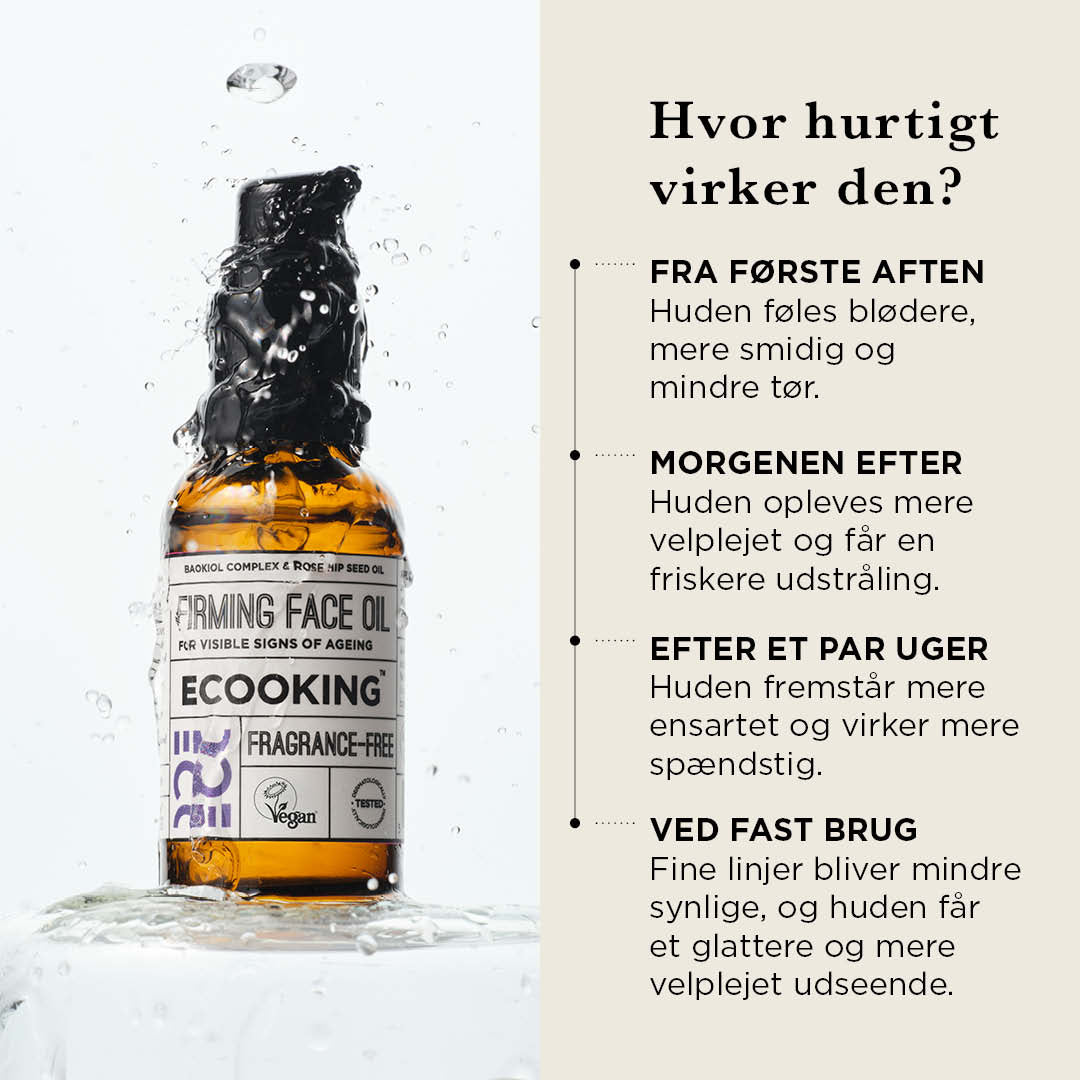 Sådan virker Firming Face Oil over tid: blødere hud fra første aften og mindre synlige fine linjer ved fast brug