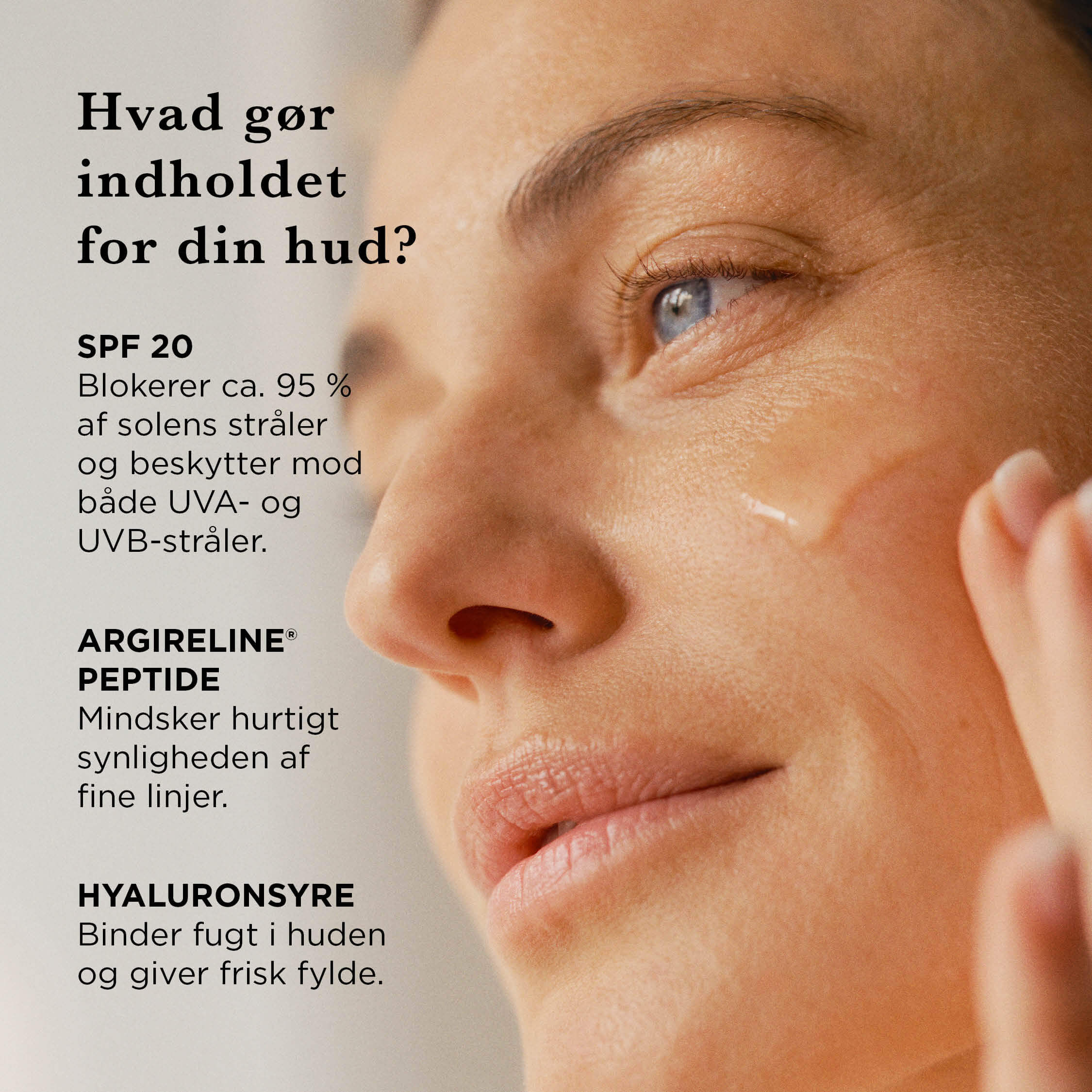 En simpel rutine: rens, serum og dagcreme SPF 20 — Få frisk, fugtet og beskyttet hud fra morgen til aften med disse tre produkter. En effektiv morgenrutine, du kan bruge hver dag.