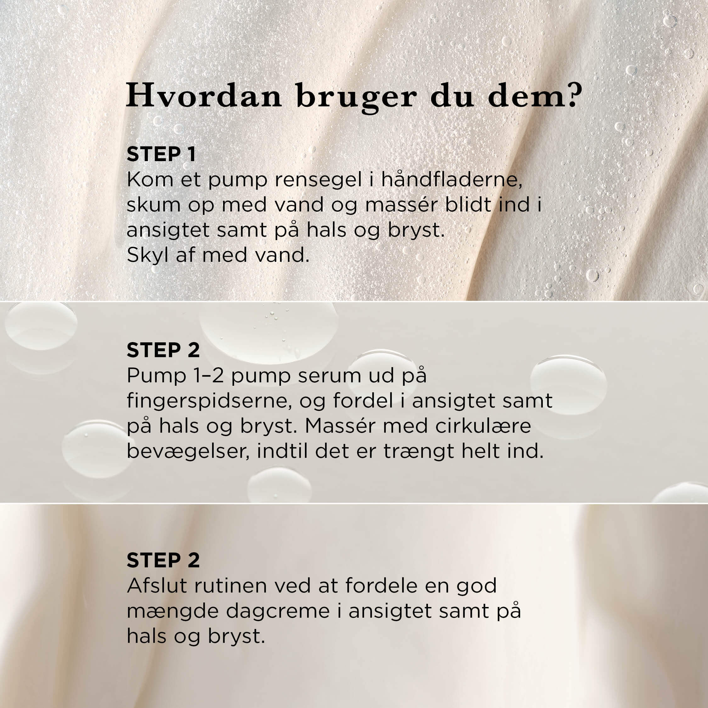 En simpel rutine: rens, serum og dagcreme SPF 20 — Få frisk, fugtet og beskyttet hud fra morgen til aften med disse tre produkter. En effektiv morgenrutine, du kan bruge hver dag.
