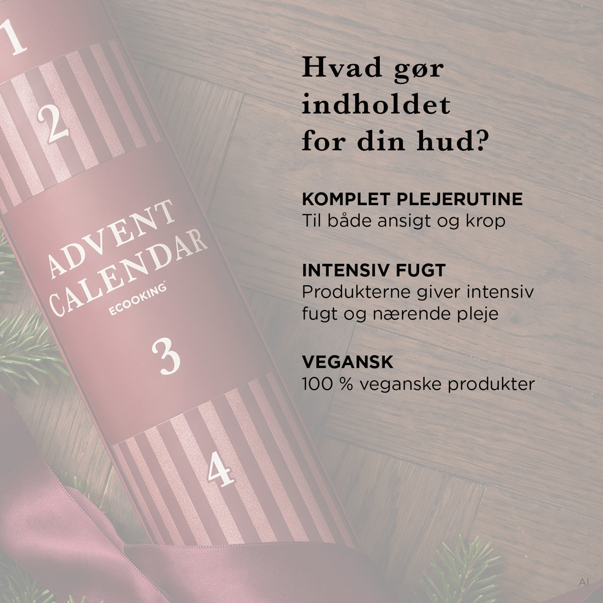 ECOOKING Adventskalender 2026 med parfumefri hudpleje til ansigt og krop
