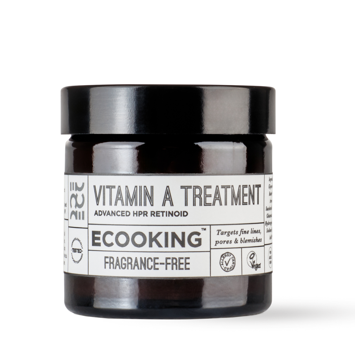 ECOOKING A-vitamin Creme (Vitamin A Treatment) parfumefri 50 ml i brun glaskrukke med HPR retinoid – a vitamin creme med retinoid mod fine linjer og rynker