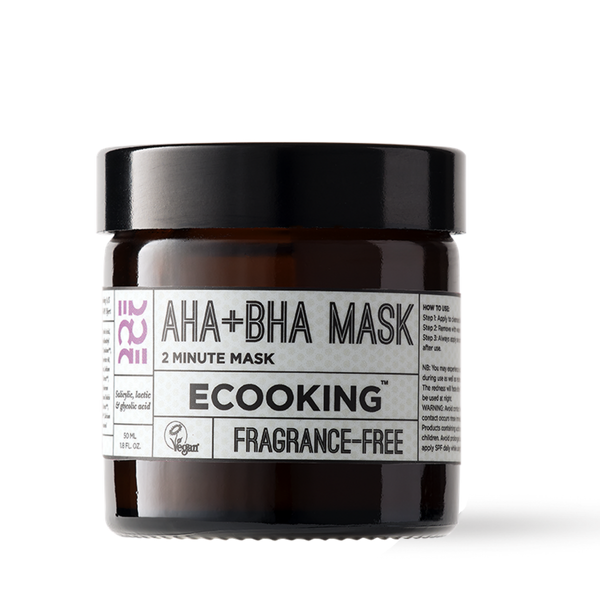 ECOOKING AHA+BHA Maske (AHA+BHA Mask) parfumefri 50 ml i brun glaskrukke – kemisk peeling maske med AHA og BHA mod pigmentpletter