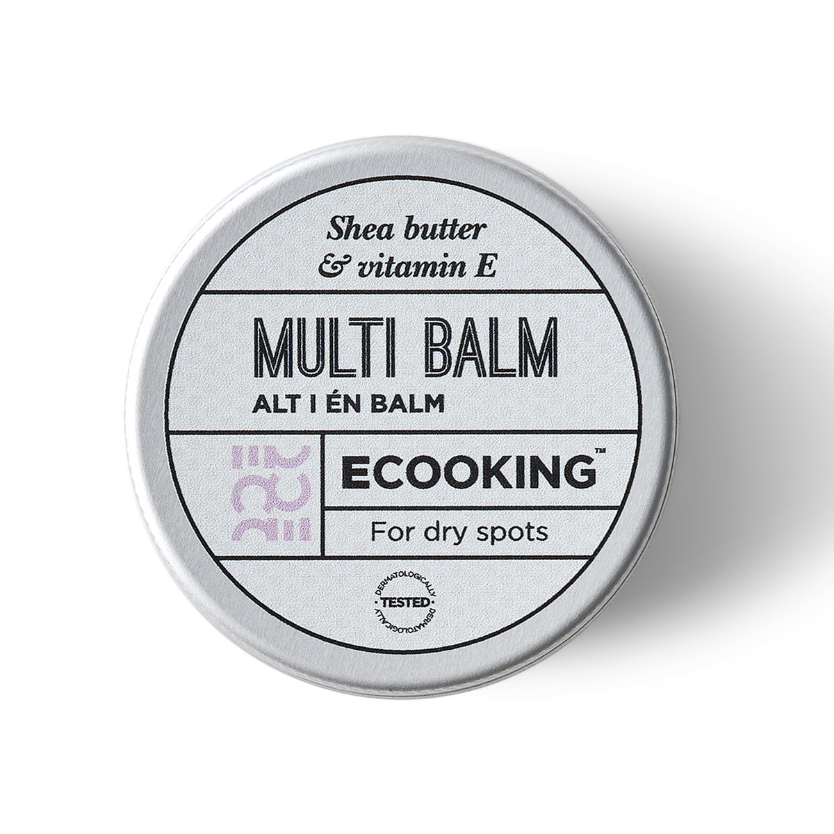 ECOOKING Alt i én balm (Multi Balm) 30 ml i rund sølvfarvet dåse – balm til meget tør hud, tørre læber, hænder og hæle