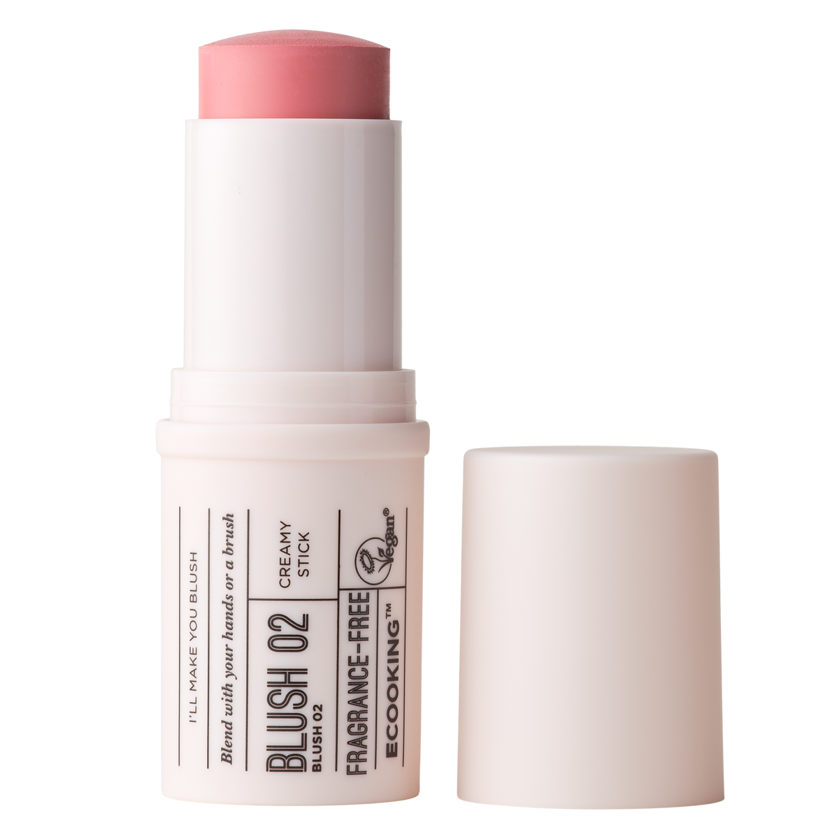 ECOOKING Blush 02 pink/rosa med kold undertone – parfumefri creme blush i hvid stift med låg – creme blush og rouge med naturlig glød