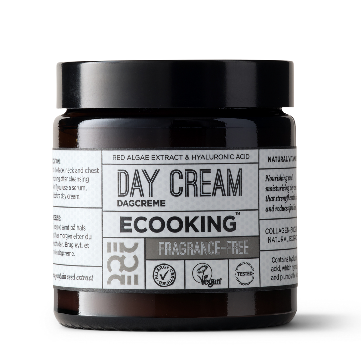 ECOOKING Dagcreme (Day Cream) parfumefri 100 ml i brun glaskrukke – fugtighedscreme til tør hud, der giver fugt og glød og mindsker fine linjer