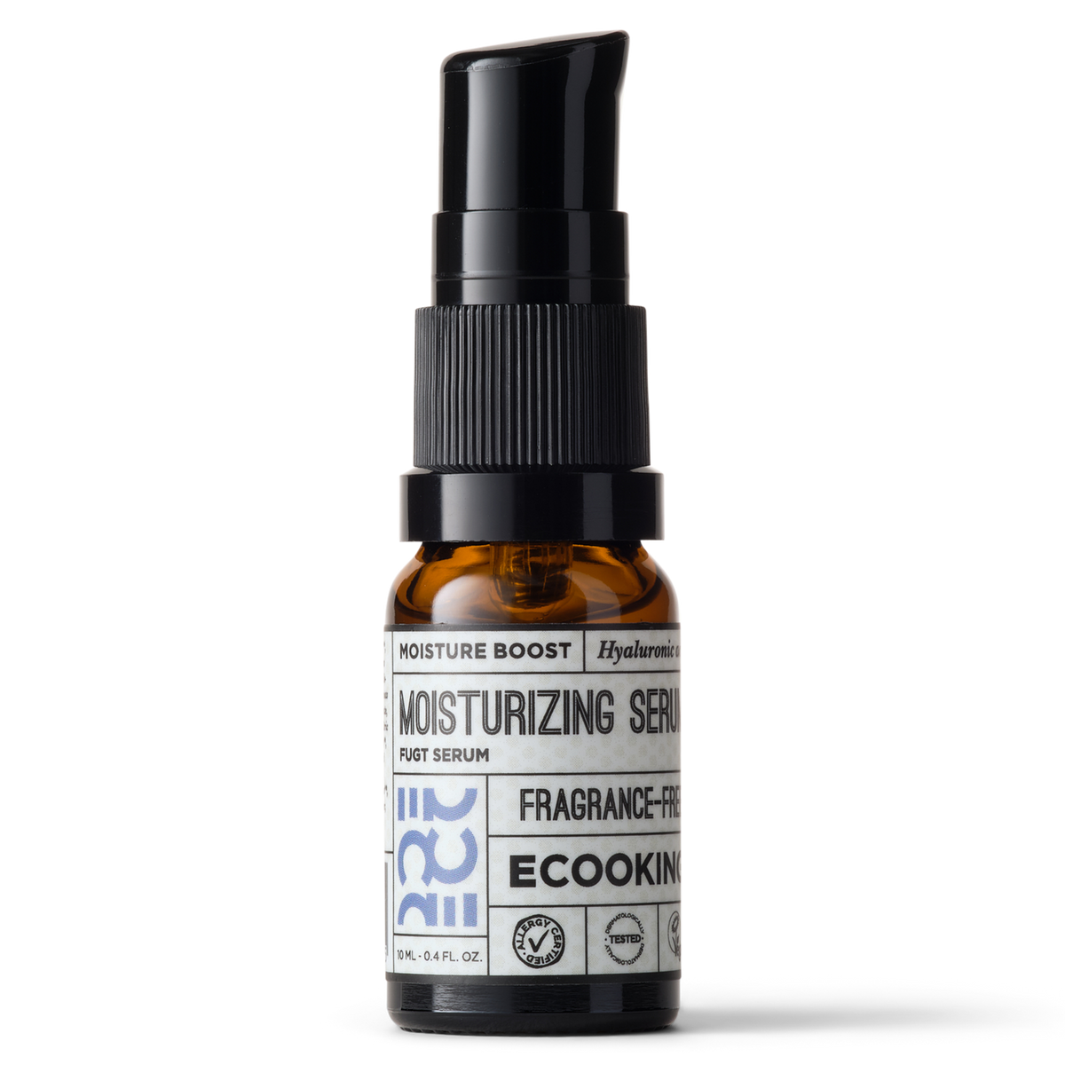 ECOOKING Fugt Serum 10 ml – parfumefri fugtserum med hyaluronsyre i brun glasflaske med pumpe