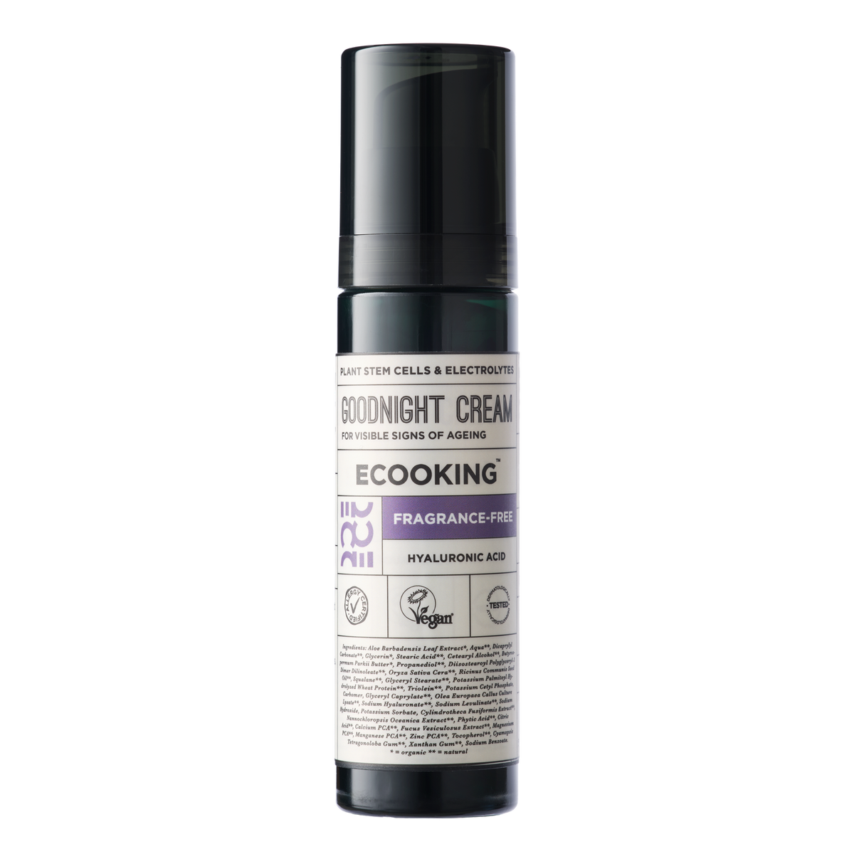 ECOOKING Godnat Creme 50+ (50+ Goodnight Cream) 50 ml – parfumefri natcreme i sort pumpeflaske – natcreme til moden hud 50+ mod fine linjer og rynker