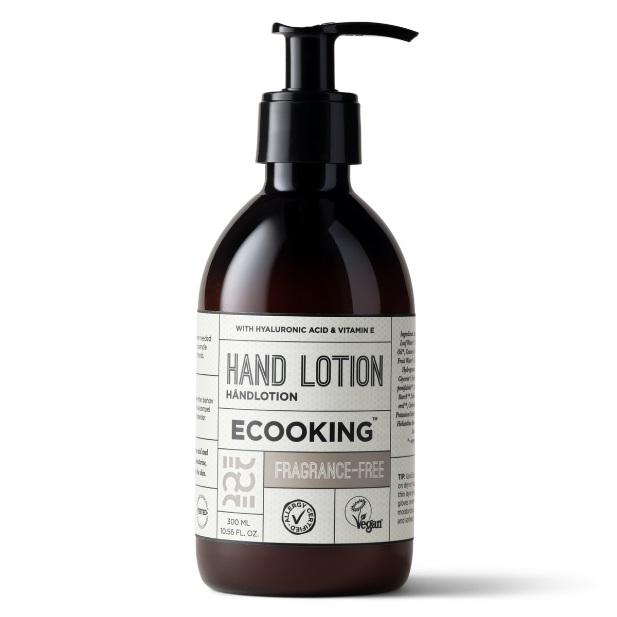ECOOKING Håndlotion (Hand Lotion) parfumefri 300 ml i brun flaske med pumpe – parfumefri håndcreme og håndlotion til tørre hænder