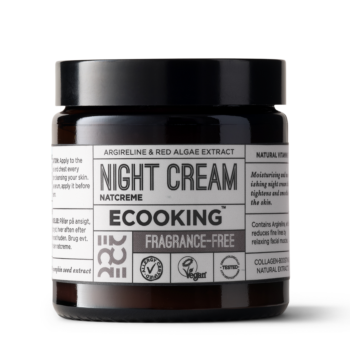 ECOOKING Natcreme (Night Cream) parfumefri 100 ml i brun glaskrukke – natcreme mod rynker og fine linjer, der fugter og giver glød