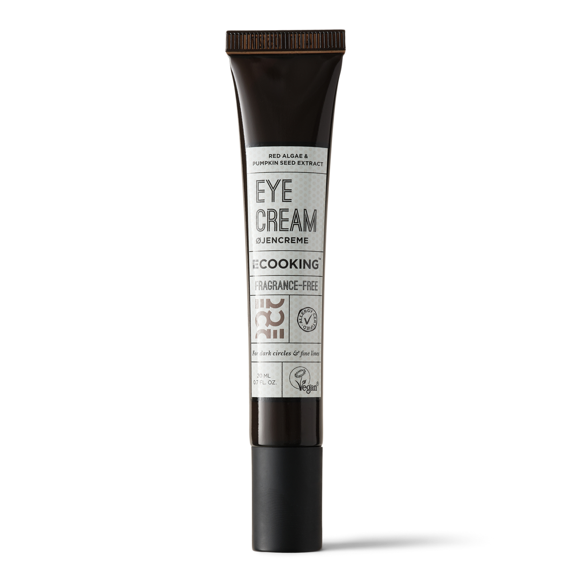 ECOOKING Øjencreme (Eye Cream) parfumefri 20 ml i mørk tube med kølende metalapplikator – øjencreme mod poser under øjnene og mørke rander
