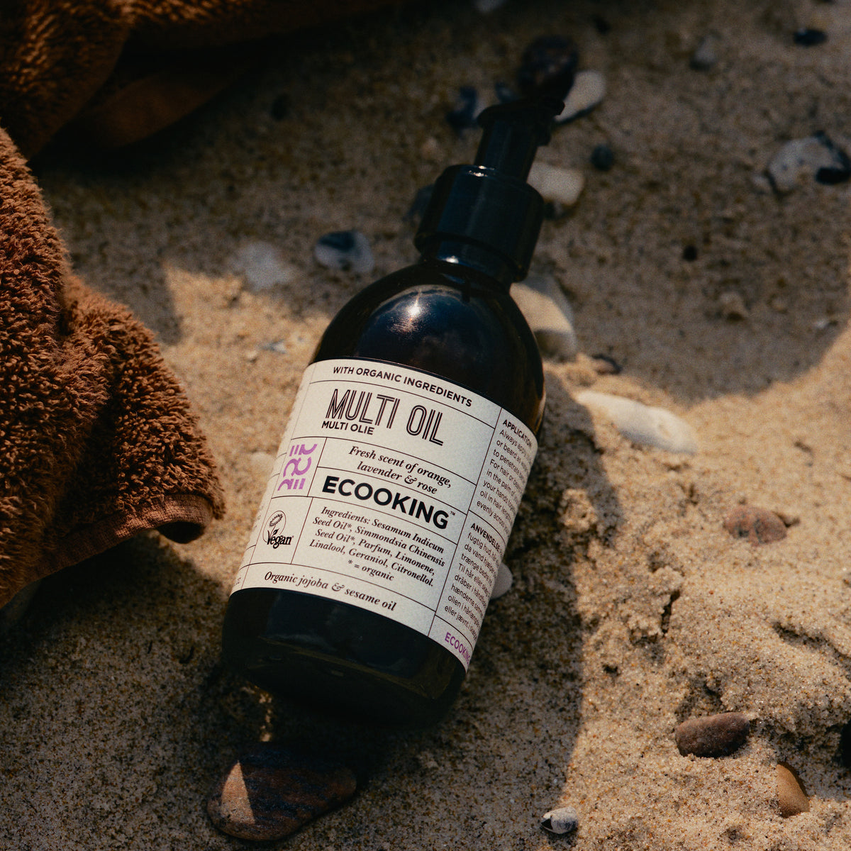 ECOOKING Multi Olie med duft i sandet ved stranden – økologisk kropsolie med jojoba og sesam til hud, hår og skæg