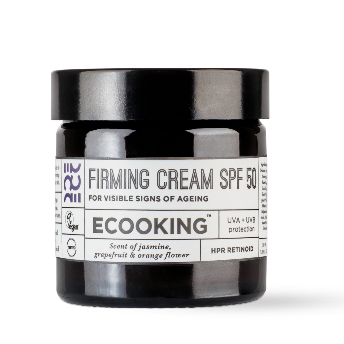ECOOKING Opstrammende Dagcreme (Firming Cream SPF 50) med duft 50 ml i brun glaskrukke – ansigtscreme med solfaktor 50 mod rynker til moden hud