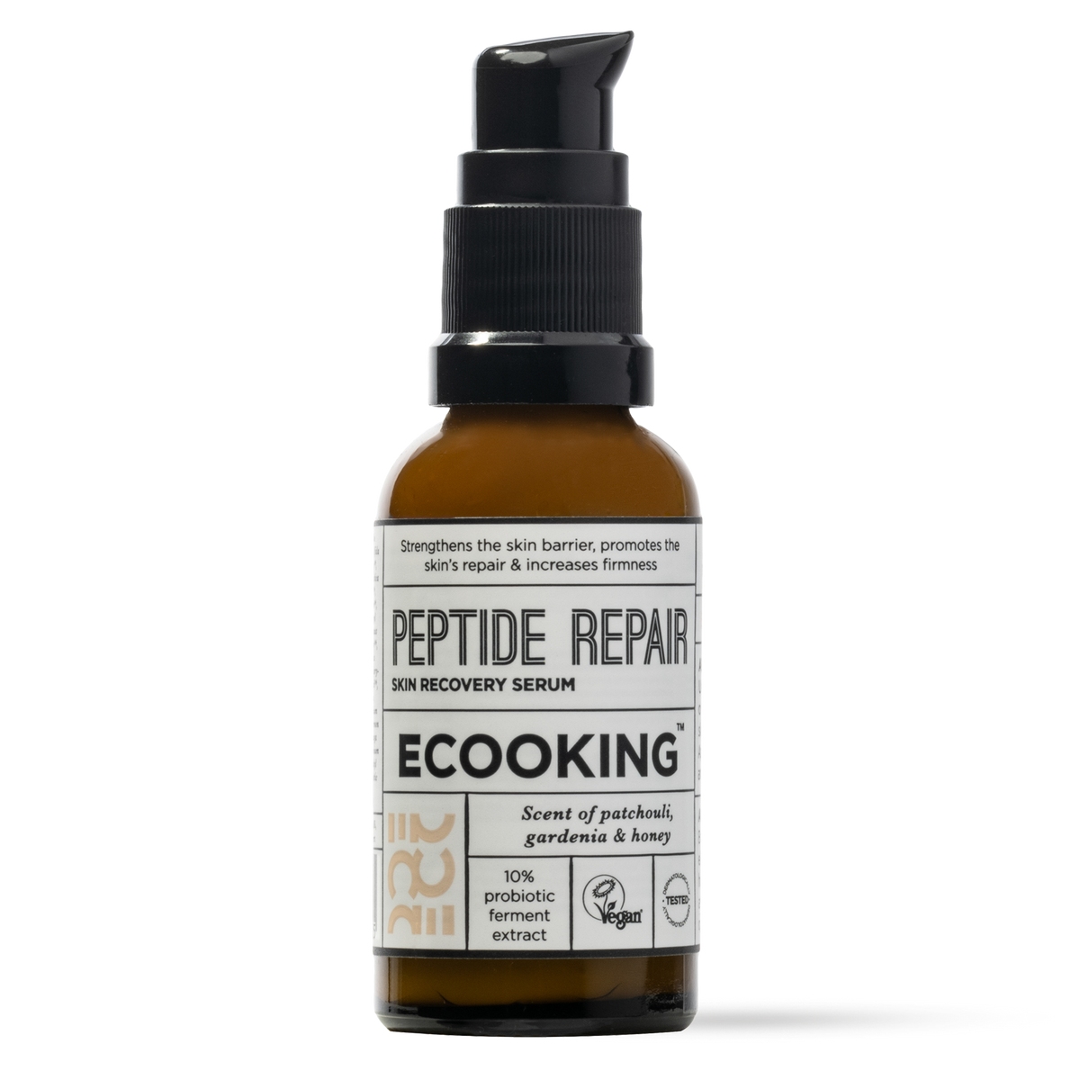 ECOOKING Peptide Repair Serum 30 ml i brun glasflaske med pumpe – peptid serum, der styrker hudbarrieren og mindsker rynker