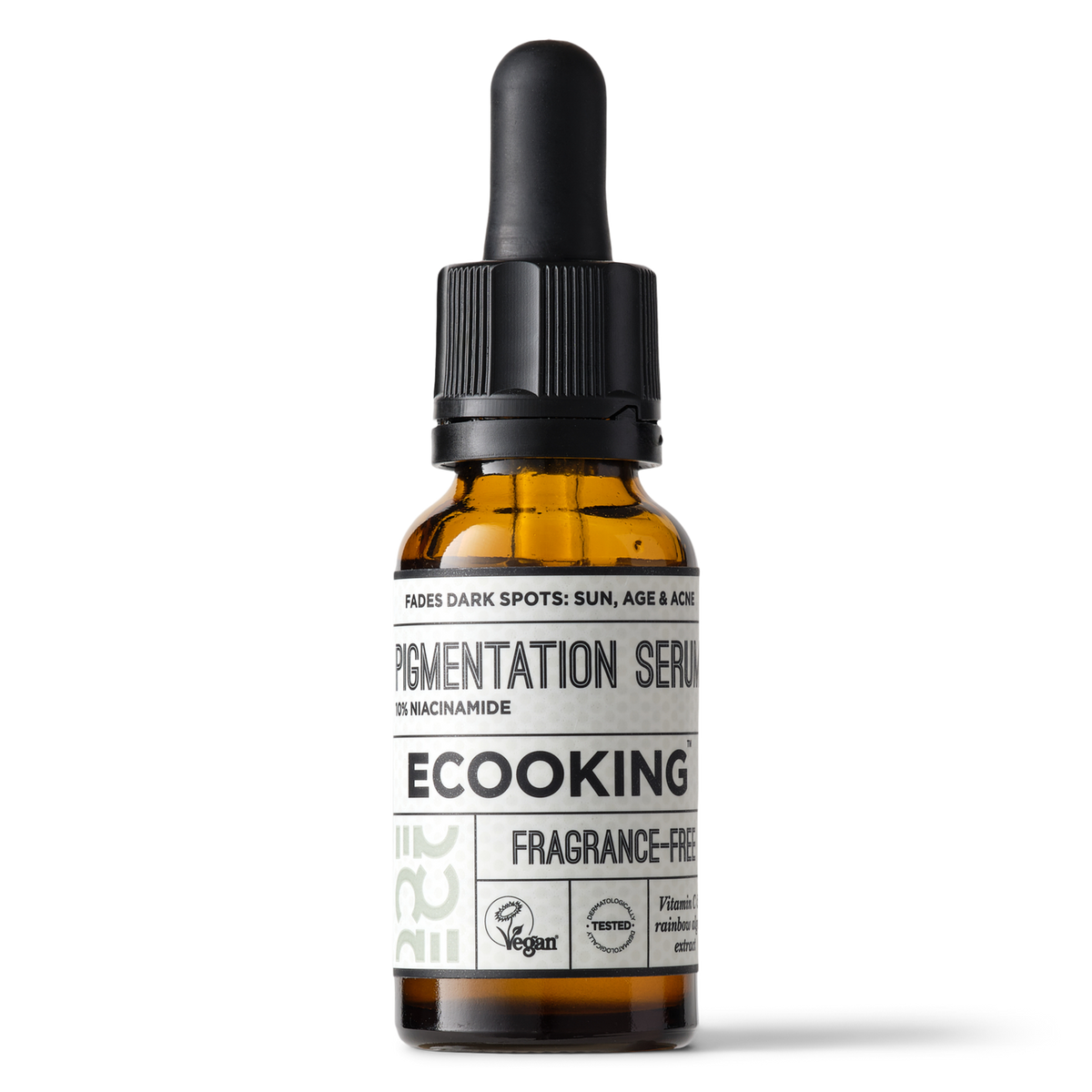 ECOOKING Pigment Serum (Pigmentation Serum) parfumefri 20 ml i brun glasflaske med pipette – pigment serum mod pigmentpletter med niacinamid