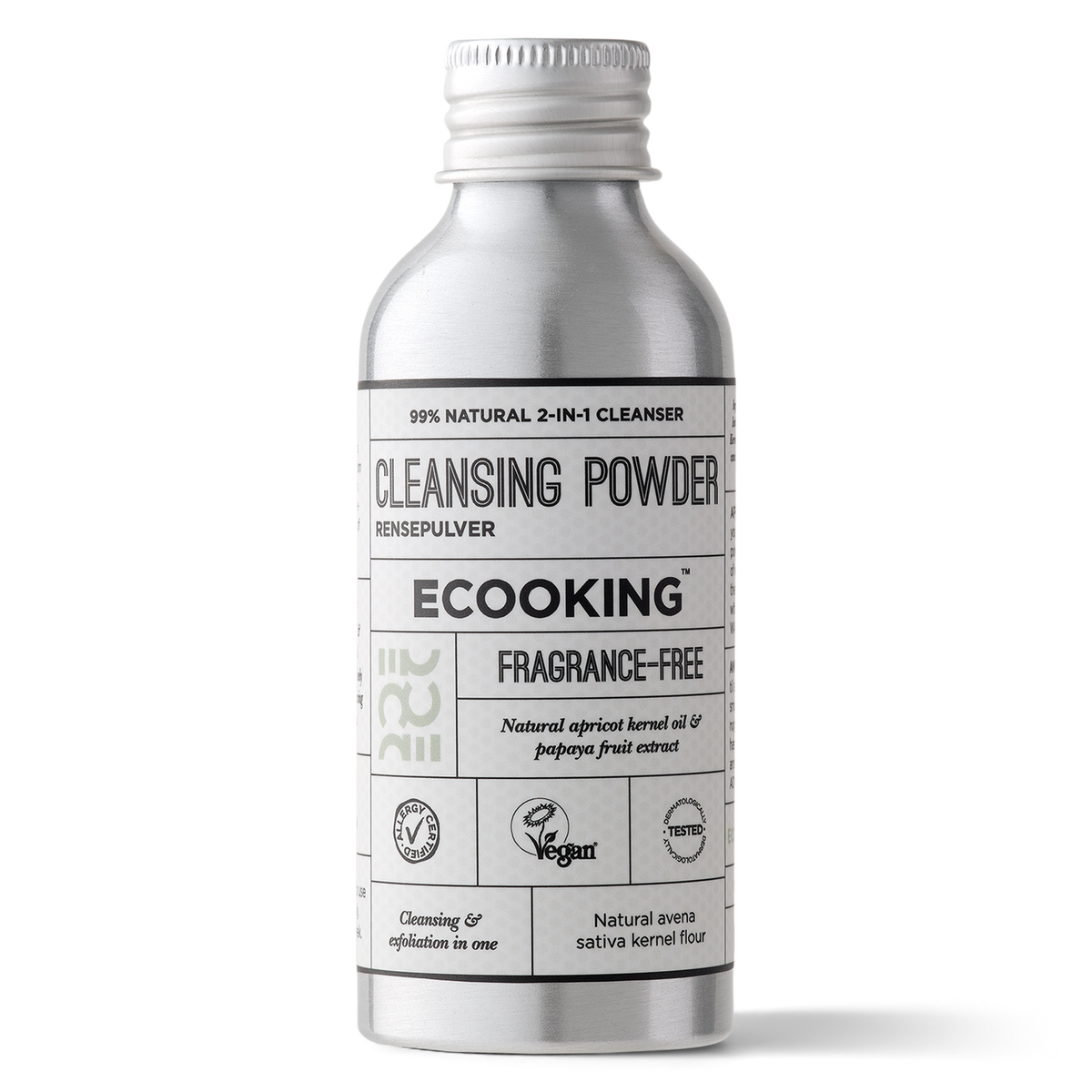 ECOOKING Rensepulver – parfumefrit rensepulver til ansigtet, 2-i-1 rens og eksfoliering