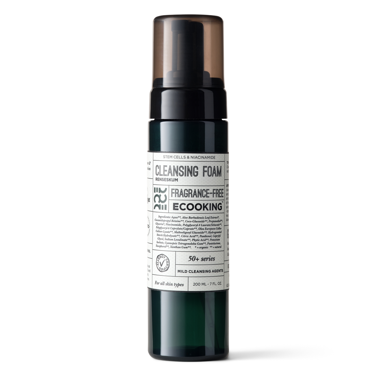 ECOOKING Renseskum (Cleansing Mousse) parfumefri 200 ml i grøn skumpumpeflaske – skånsom ansigtsrens til moden og sensitiv hud