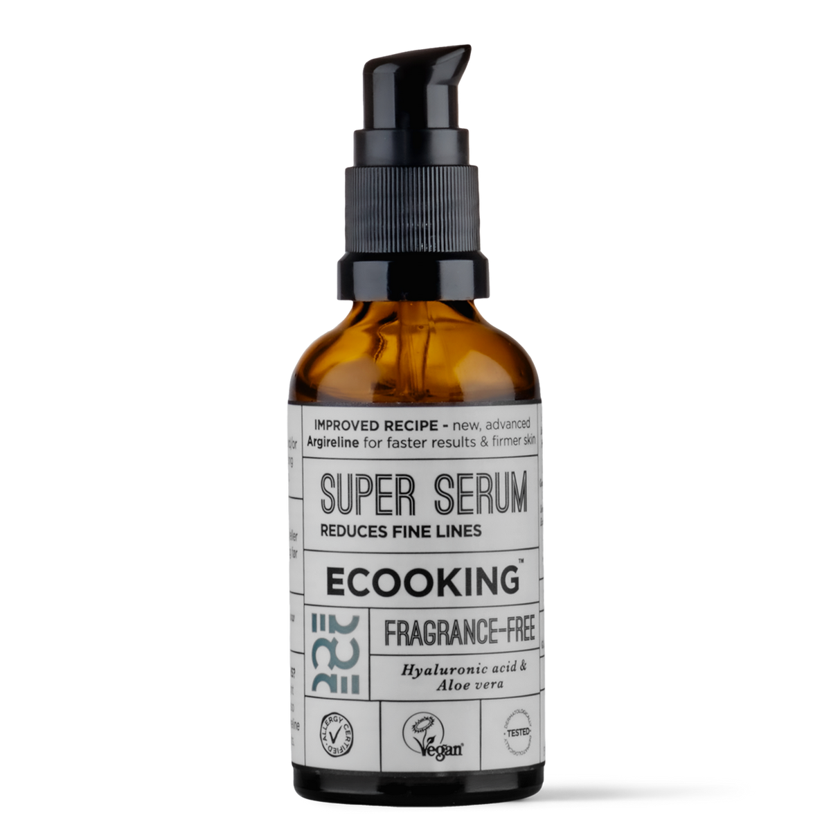 ECOOKING Super Serum 50 ml – parfumefri serum i brun glasflaske med pumpe – serum mod fine linjer og rynker med Argireline