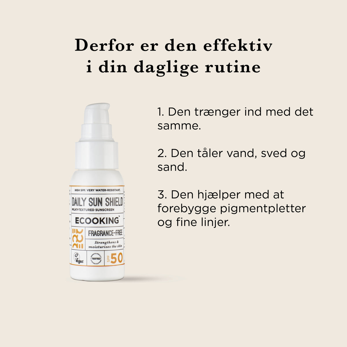 Derfor er Ultralet Solcreme effektiv i din daglige rutine: den trænger ind med det samme, tåler vand, sved og sand og hjælper med at forebygge pigmentpletter og fine linjer