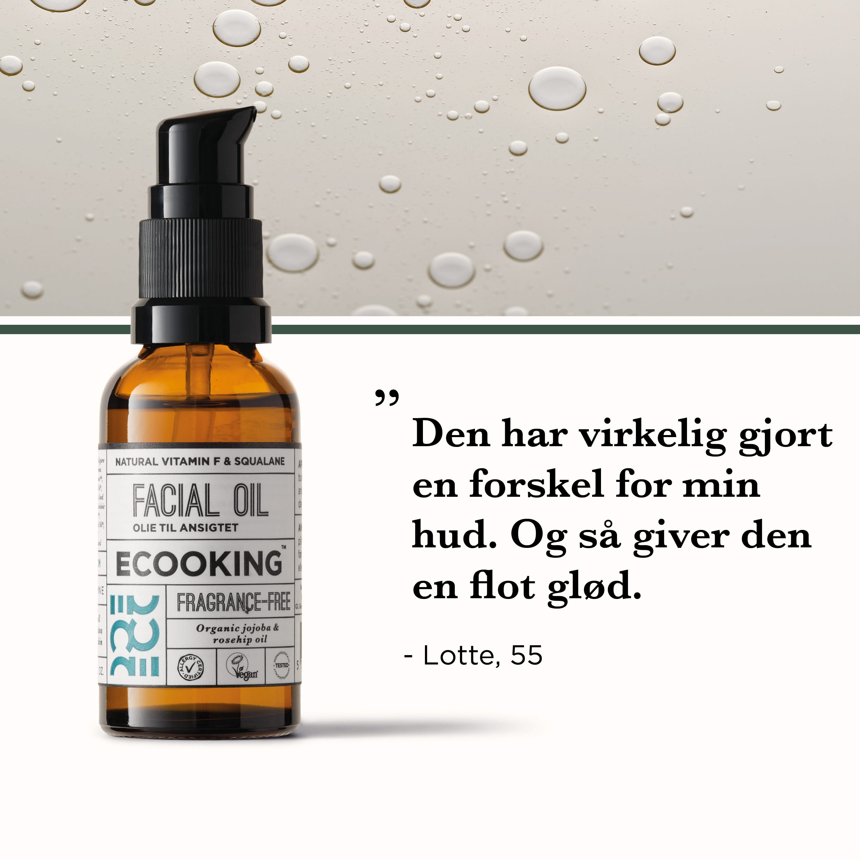 Facial Oil — Vores Facial Oil giver intens fugt og næring til huden, gør huden blød og giver sund glød og fremmer hudens cellefornyelse og opstrammer.