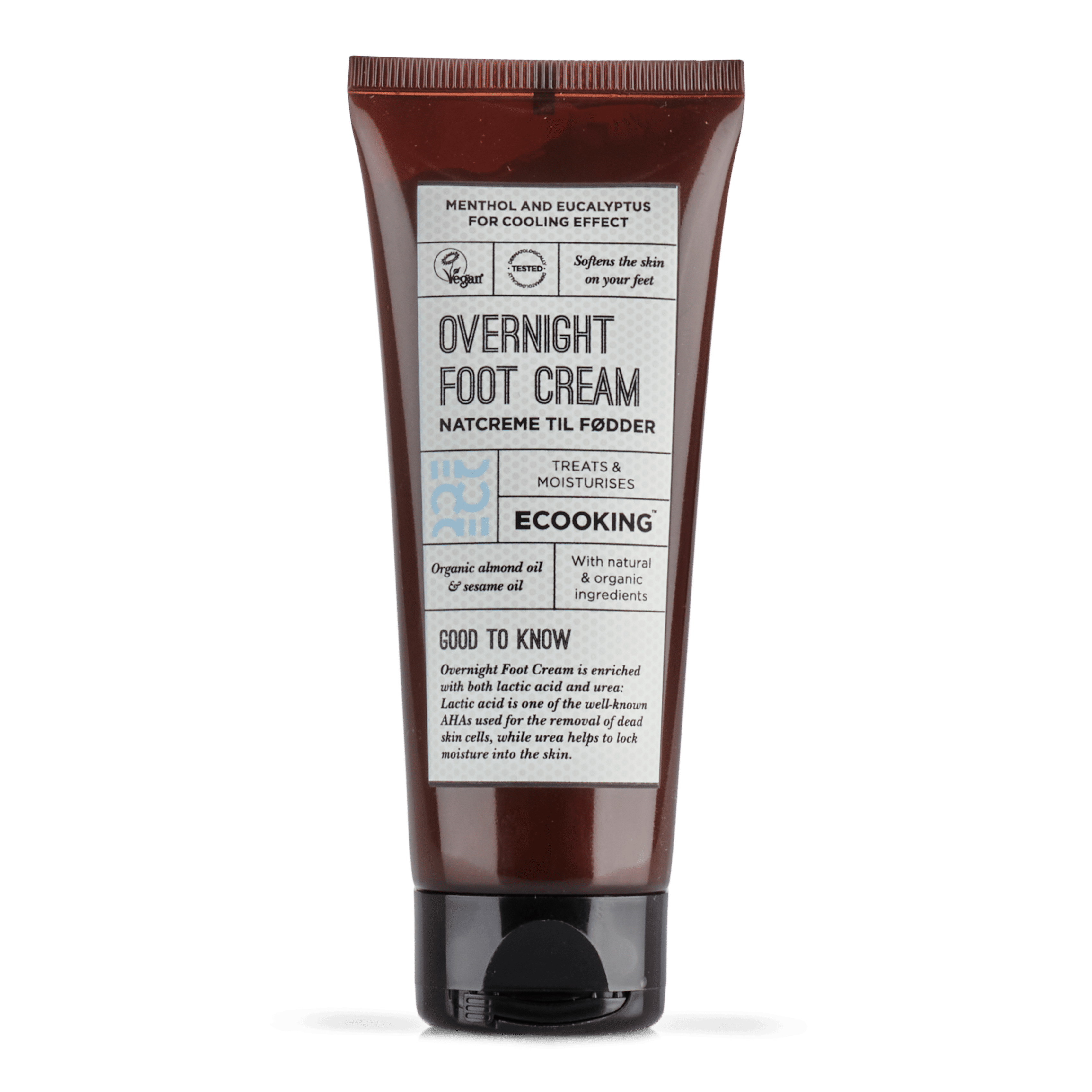 Natcreme Til Fødder 75 ml — Vores Natcreme Til Fødder 75 ml fugter, blødgører og køler, fjerner hård hud og højt indhold af mælkesyre og carbamid.